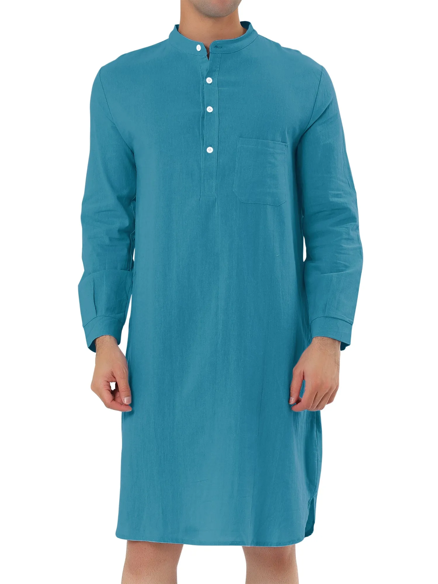 Banded Collar Henley Shirt Pajamas Robe Nightgown