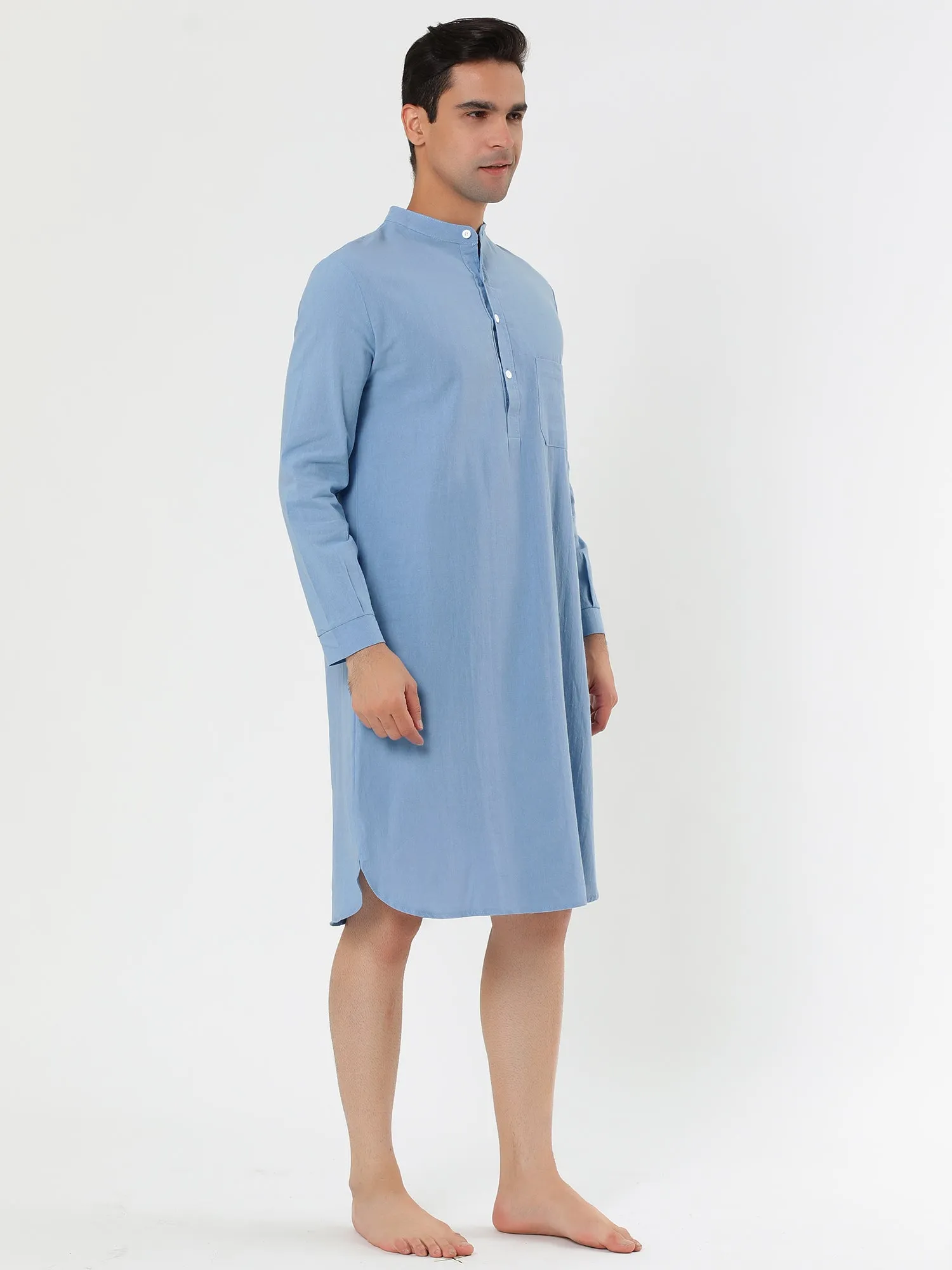 Banded Collar Henley Shirt Pajamas Robe Nightgown