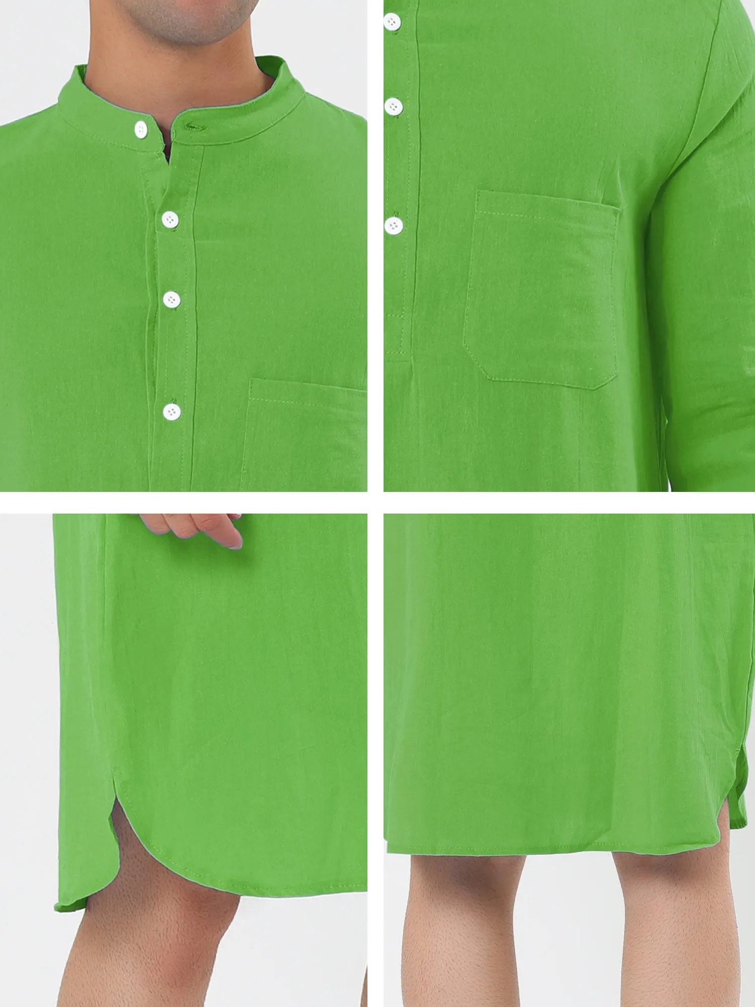 Banded Collar Henley Shirt Pajamas Robe Nightgown