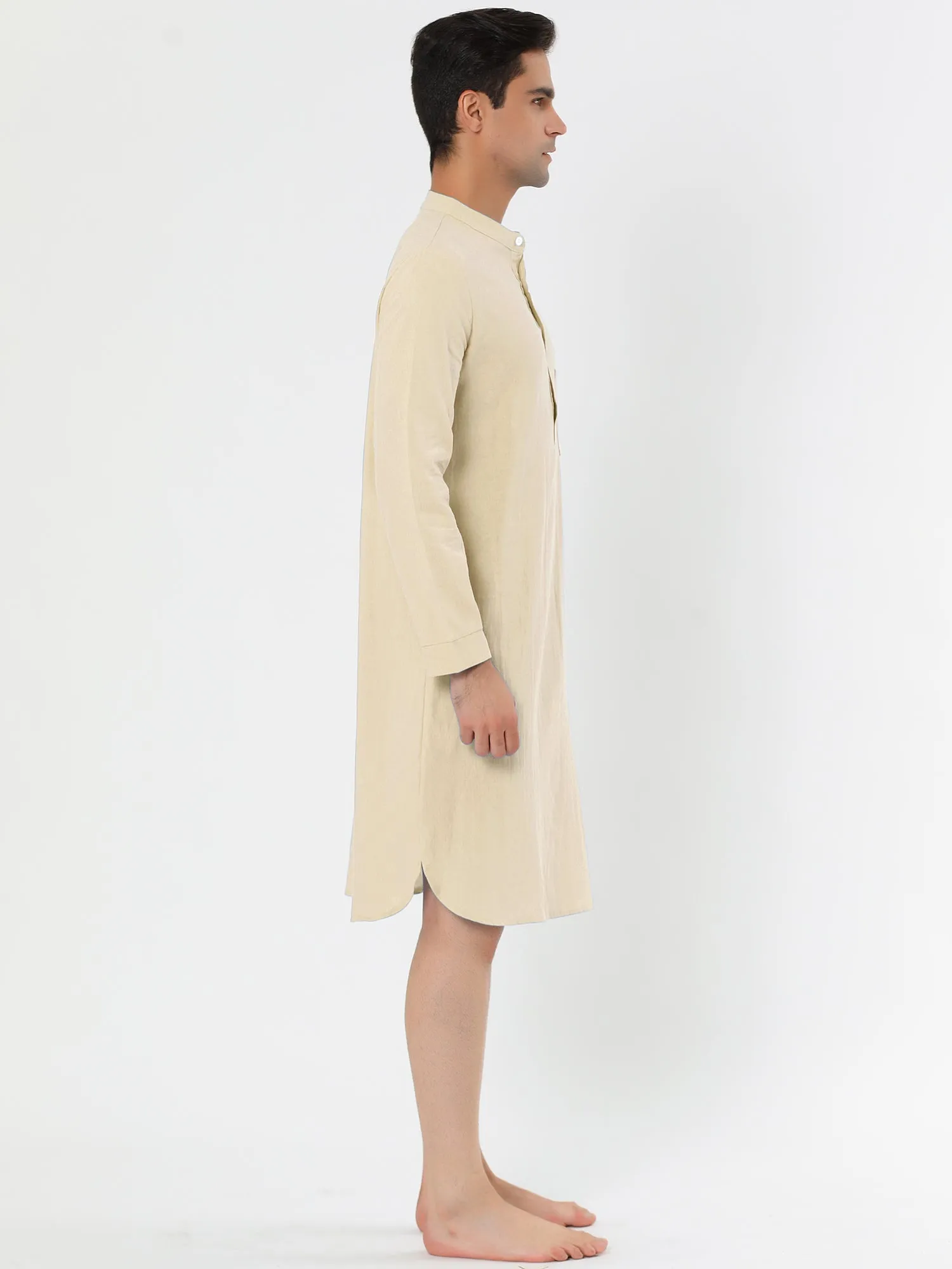 Banded Collar Henley Shirt Pajamas Robe Nightgown