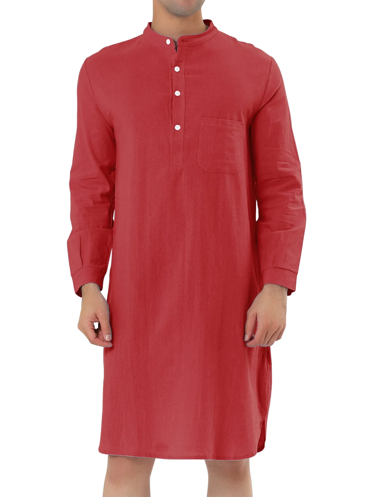 Banded Collar Henley Shirt Pajamas Robe Nightgown