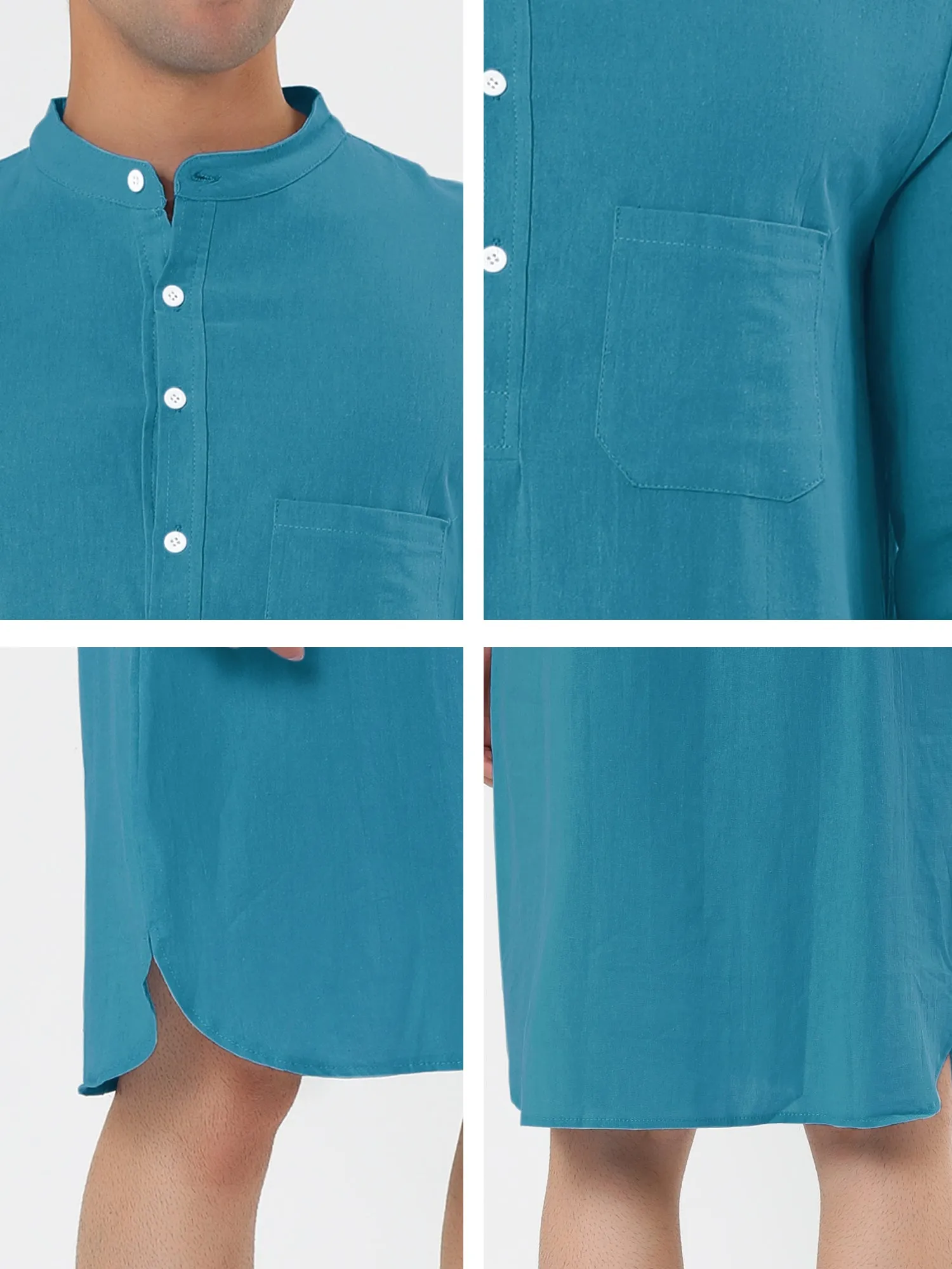 Banded Collar Henley Shirt Pajamas Robe Nightgown