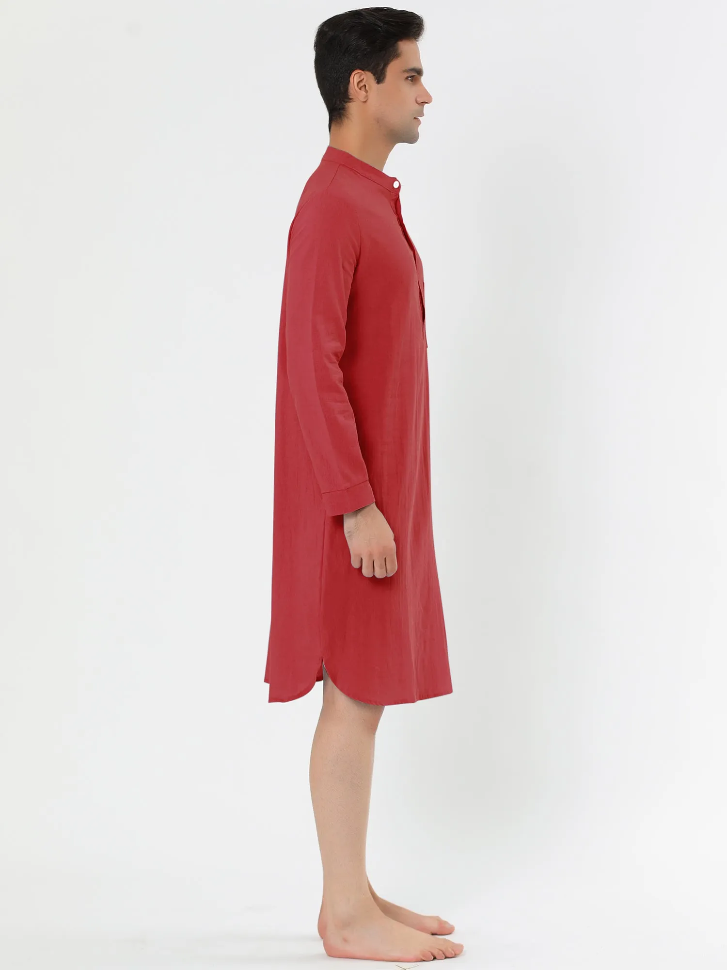 Banded Collar Henley Shirt Pajamas Robe Nightgown