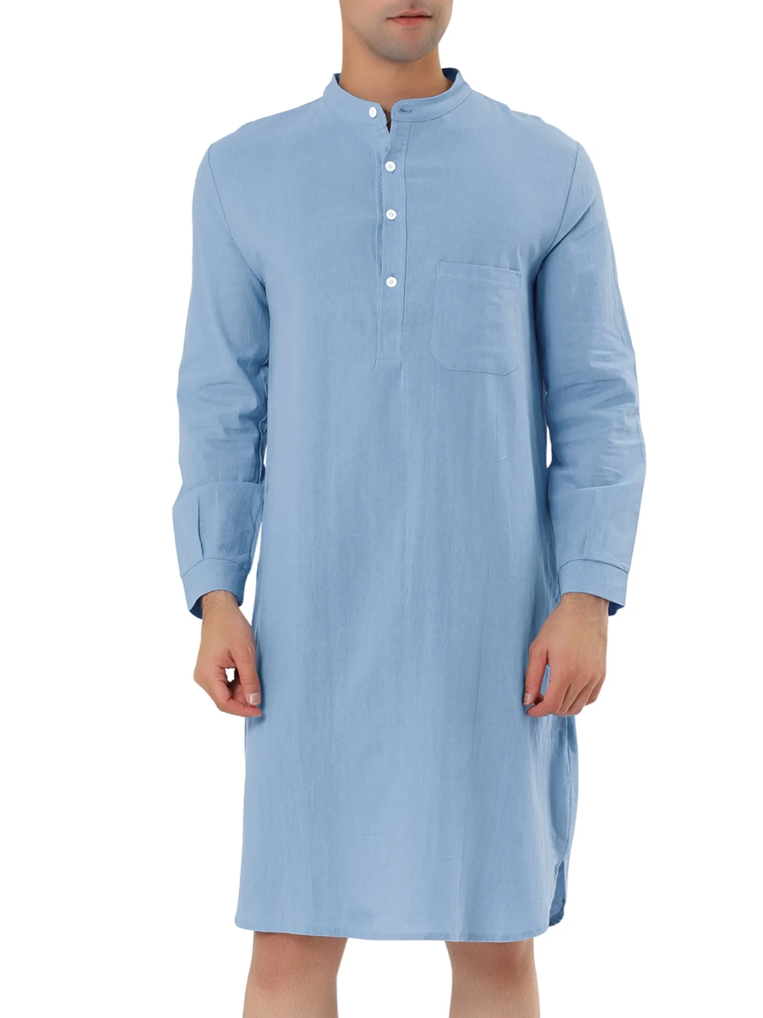 Banded Collar Henley Shirt Pajamas Robe Nightgown