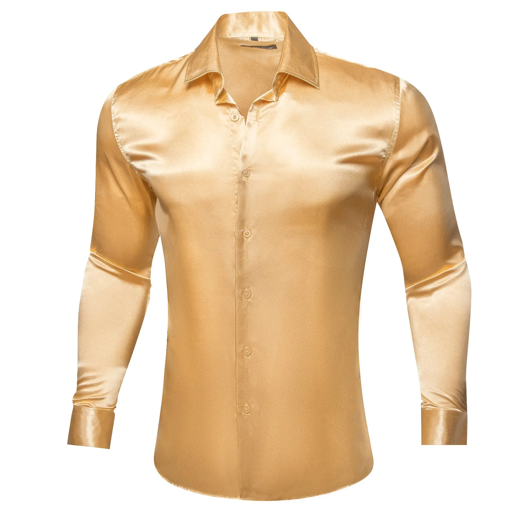 Barry Wang Gold Champagne Tops Goldenrod Solid Silk Button Up Shirt