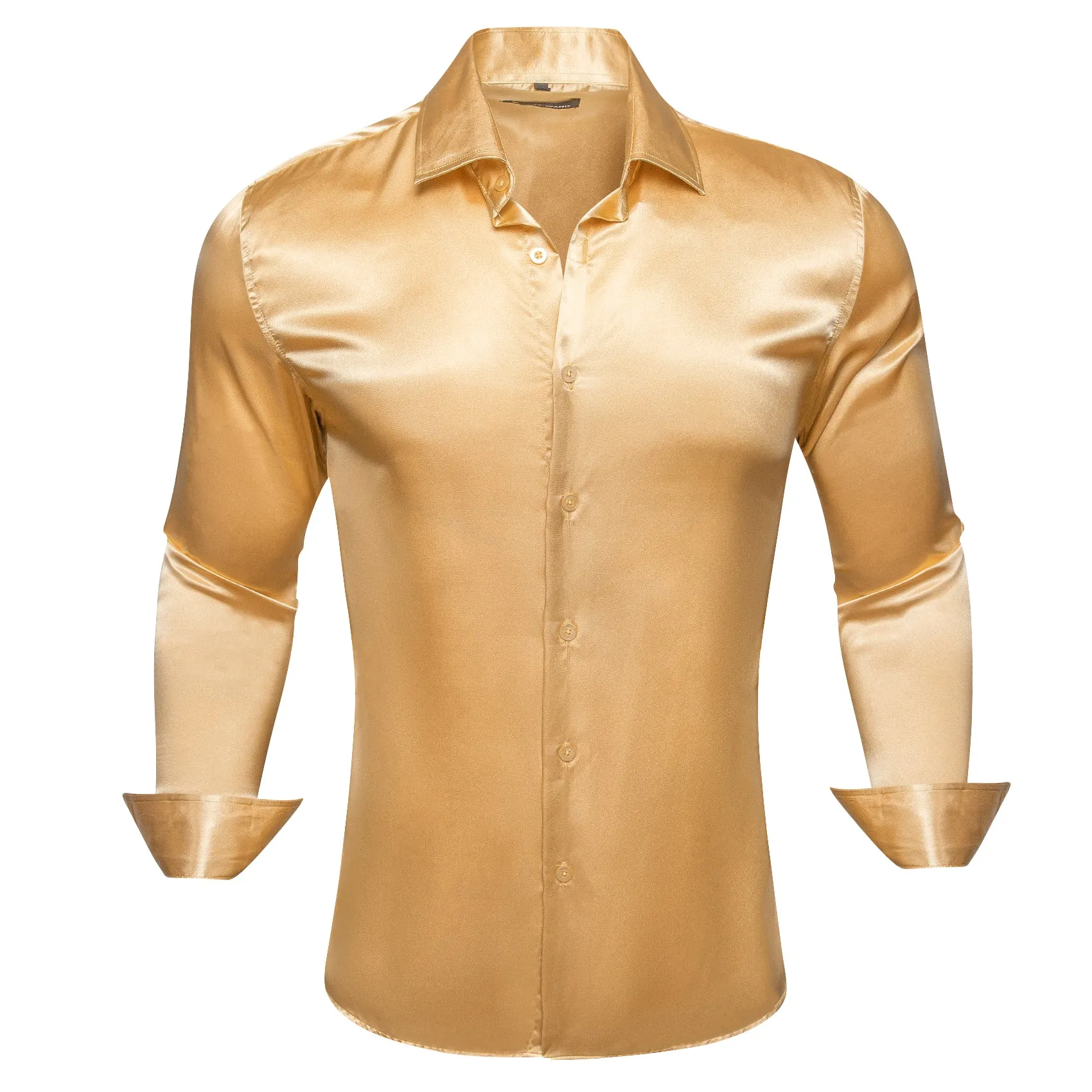 Barry Wang Gold Champagne Tops Goldenrod Solid Silk Button Up Shirt