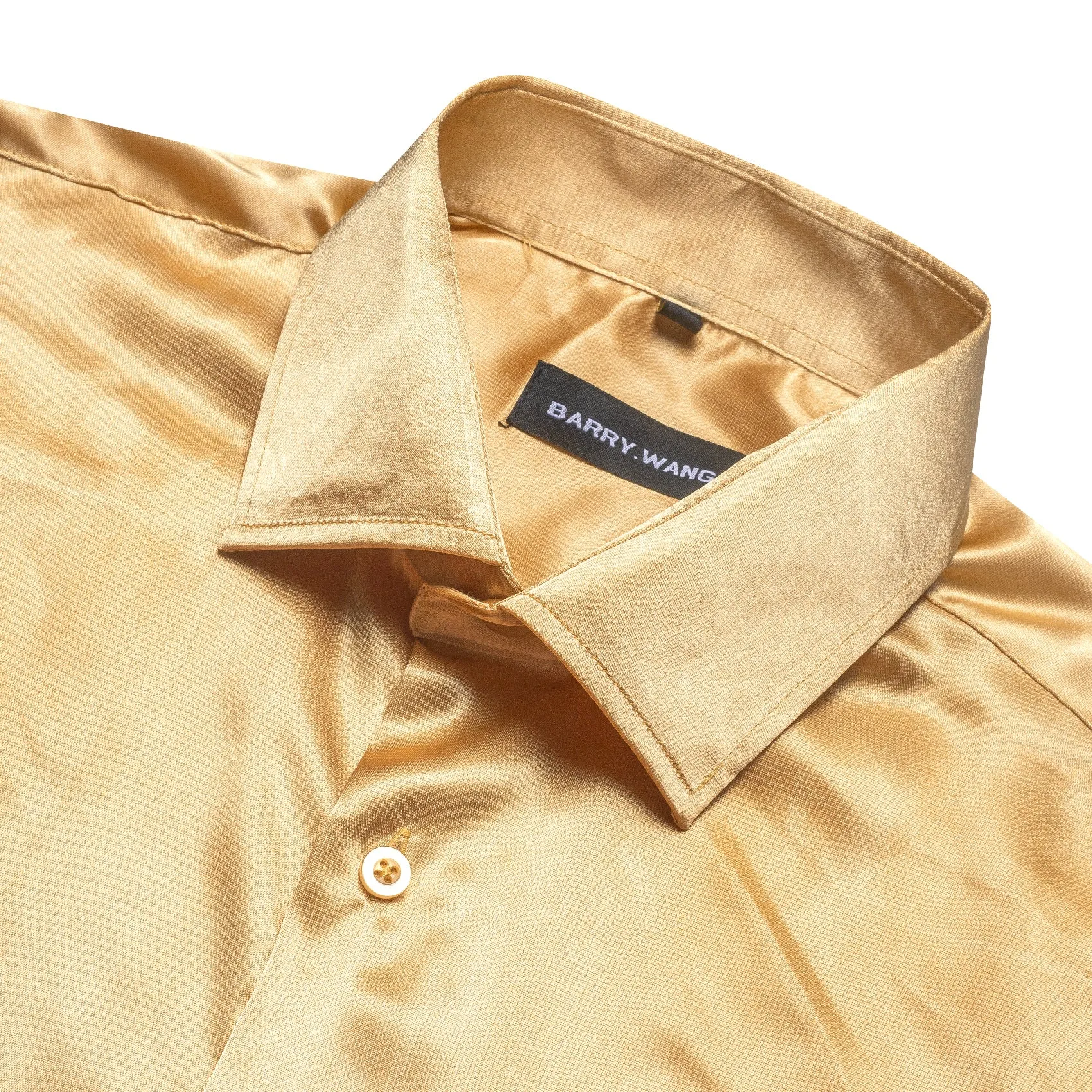 Barry Wang Gold Champagne Tops Goldenrod Solid Silk Button Up Shirt