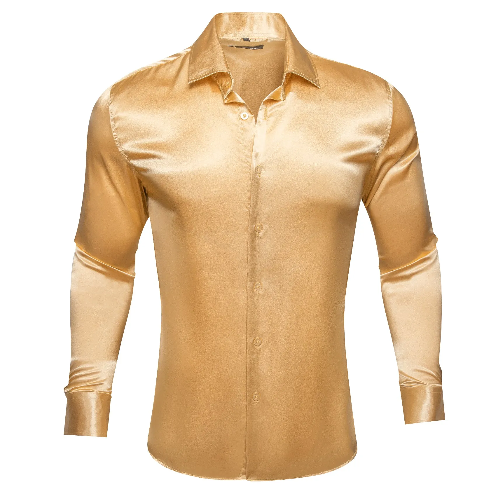 Barry Wang Gold Champagne Tops Goldenrod Solid Silk Button Up Shirt