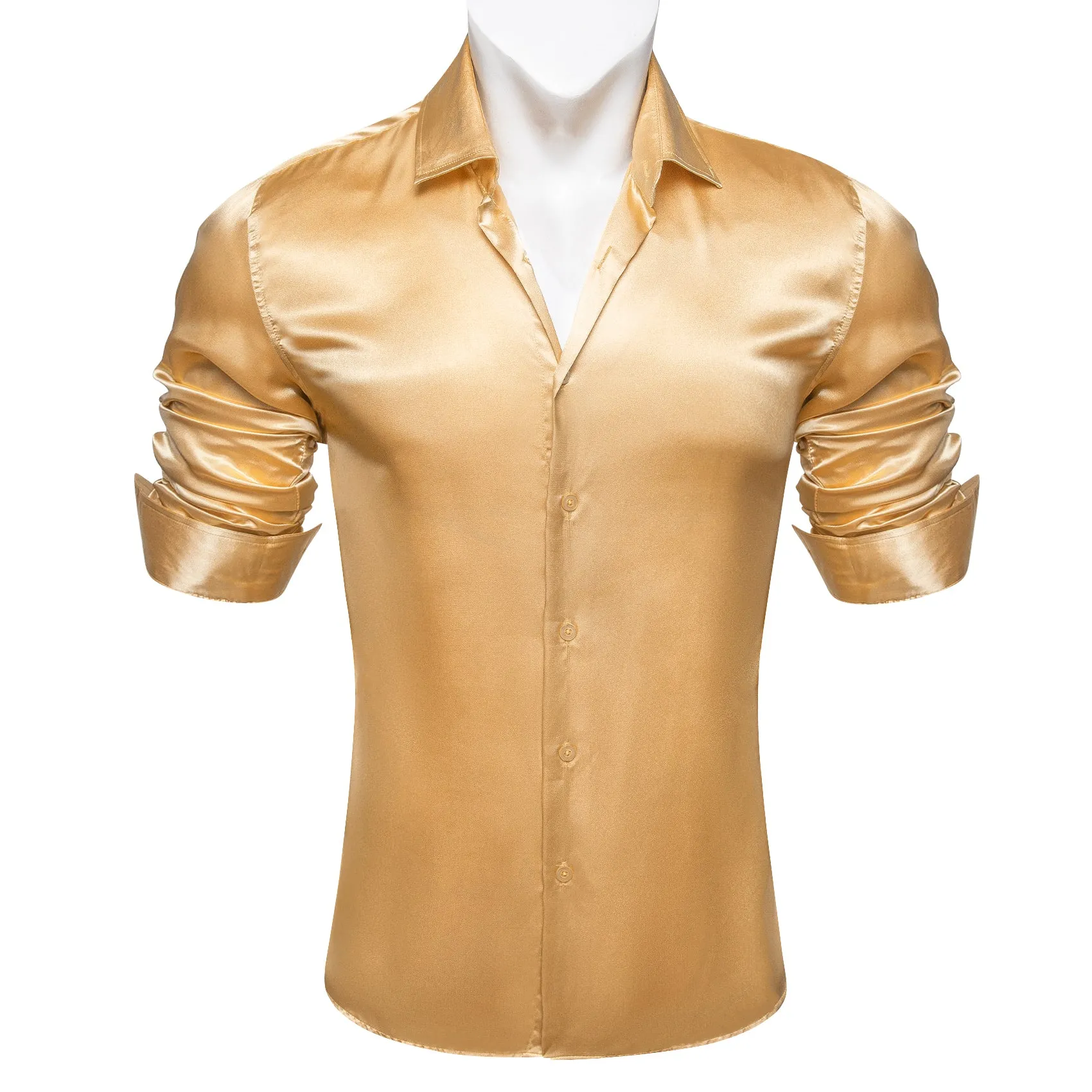 Barry Wang Gold Champagne Tops Goldenrod Solid Silk Button Up Shirt