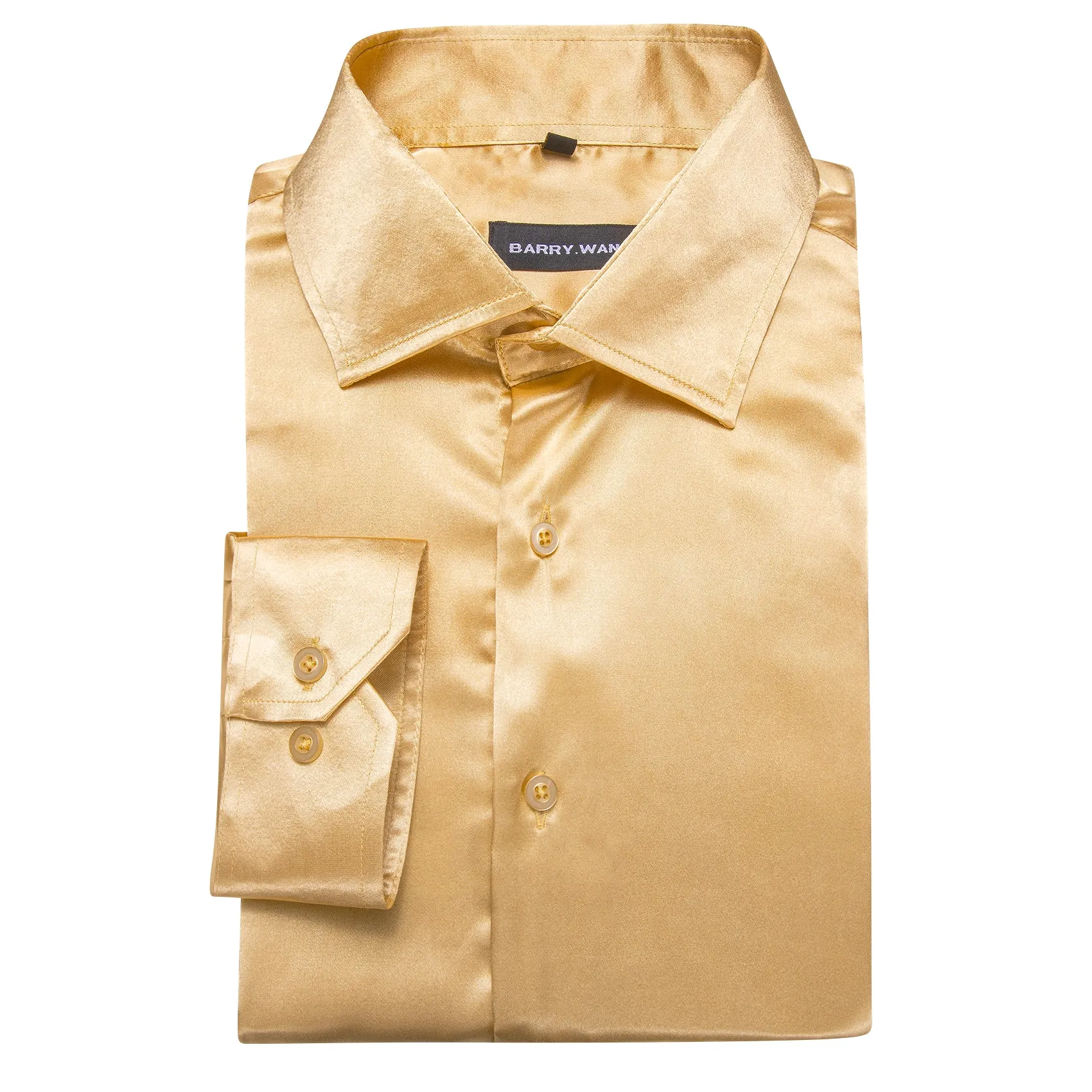 Barry Wang Gold Champagne Tops Goldenrod Solid Silk Button Up Shirt