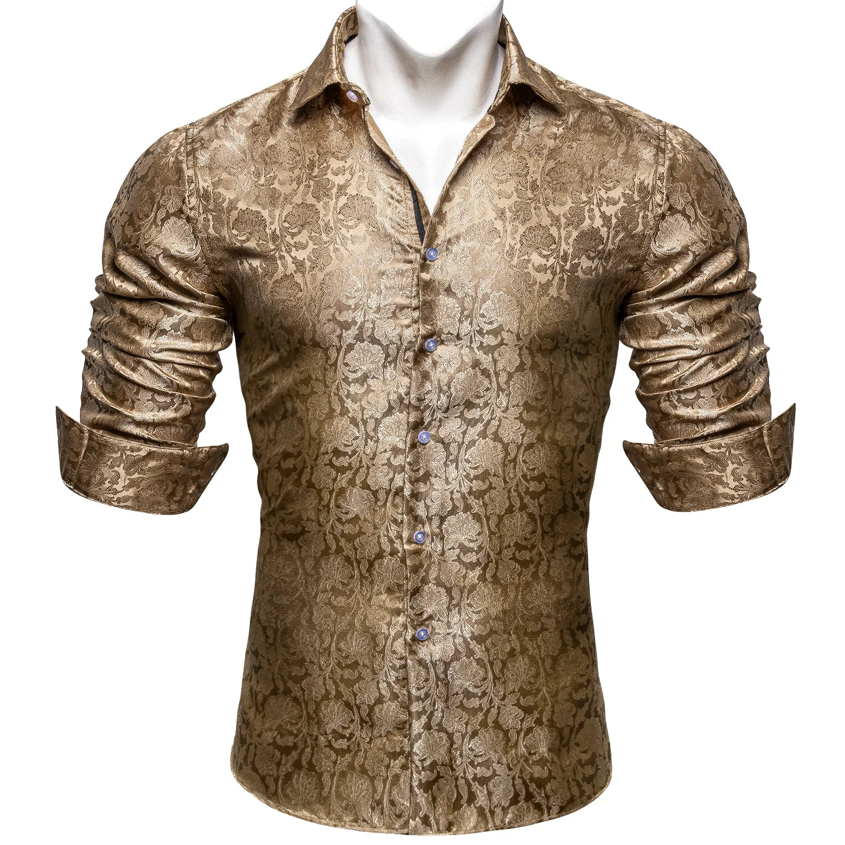 Barry.wang Golden Floral Silk Shirt