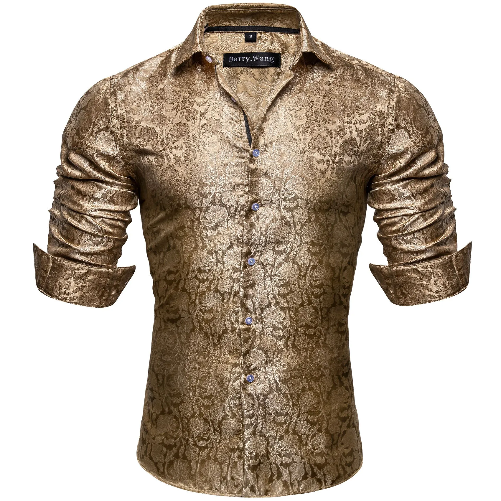 Barry.wang Golden Floral Silk Shirt