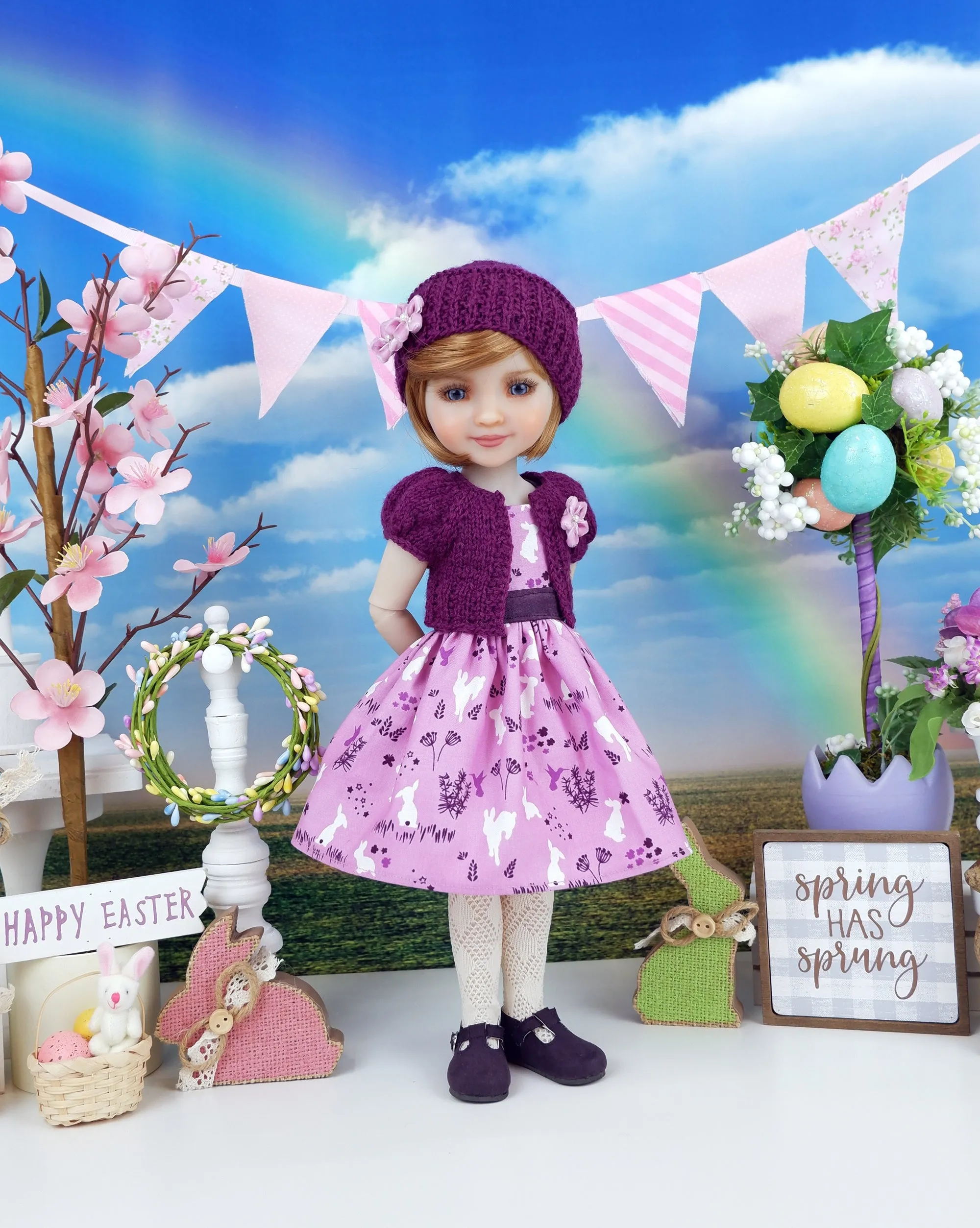 Beautiful Bunny - dress and sweater set with shoes for Ruby Red Fashion Friends doll