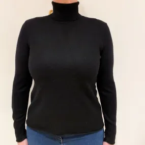 Black Boxy Cashmere Polo Neck Jumper Large