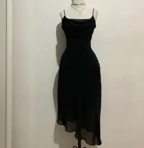 Black Chiffon Midi-length Prom Dress,Black Party Dress       fg6077