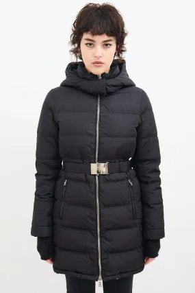 Black Down & Nylon Belted Puffer Coat