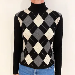 Black Grey Diamond Cashmere Turtle Neck Jumper Small