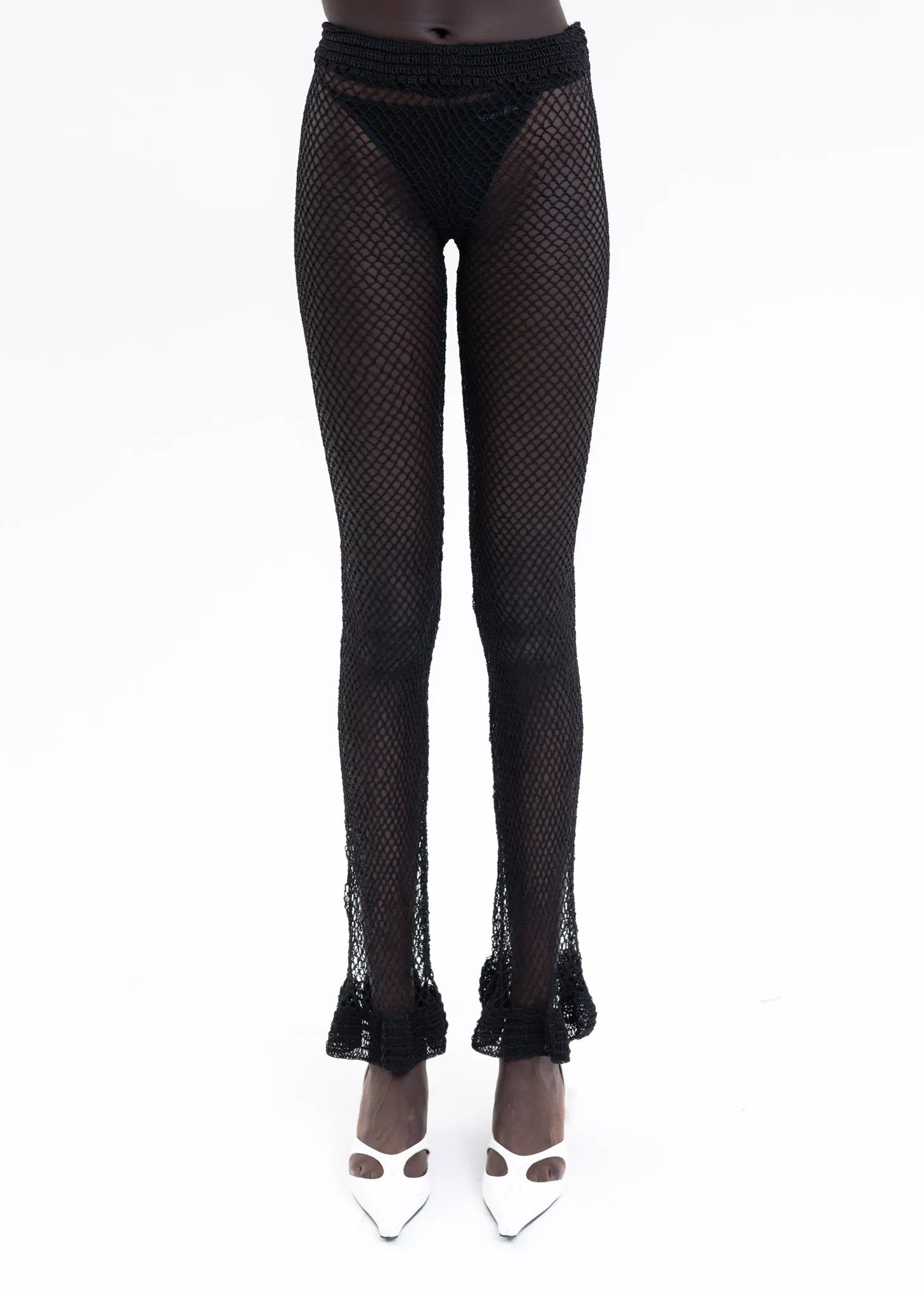 Black Hand Woven Bell Pants