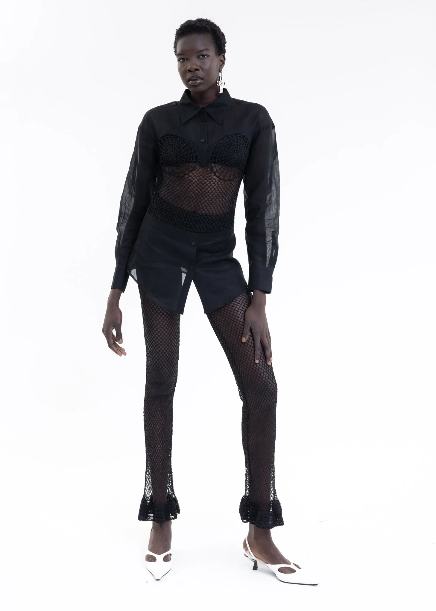 Black Hand Woven Bell Pants