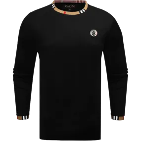 Black Men's Long Sleeves Crewneck T-shirt