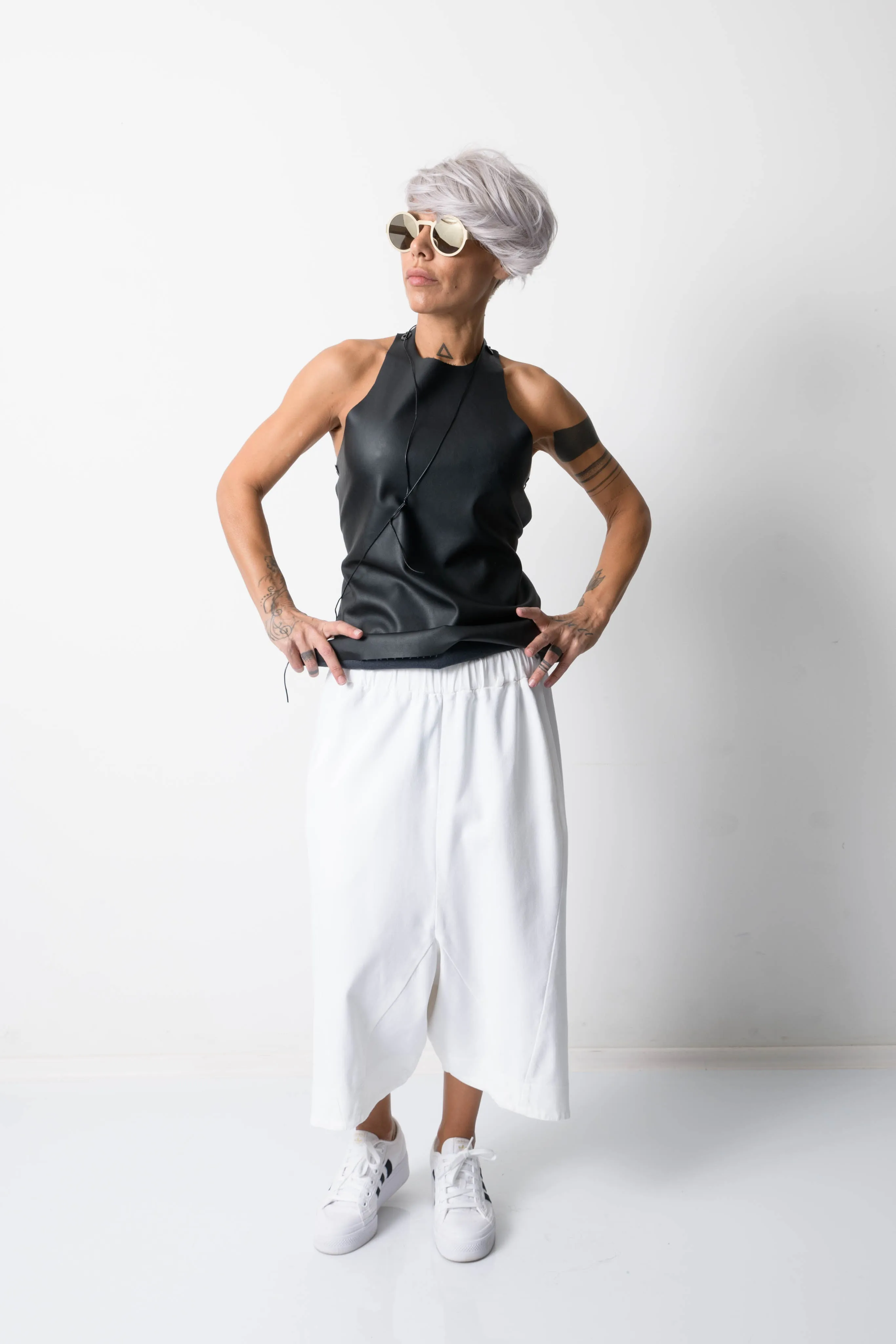 Black Open Back Leatherette Tank Top