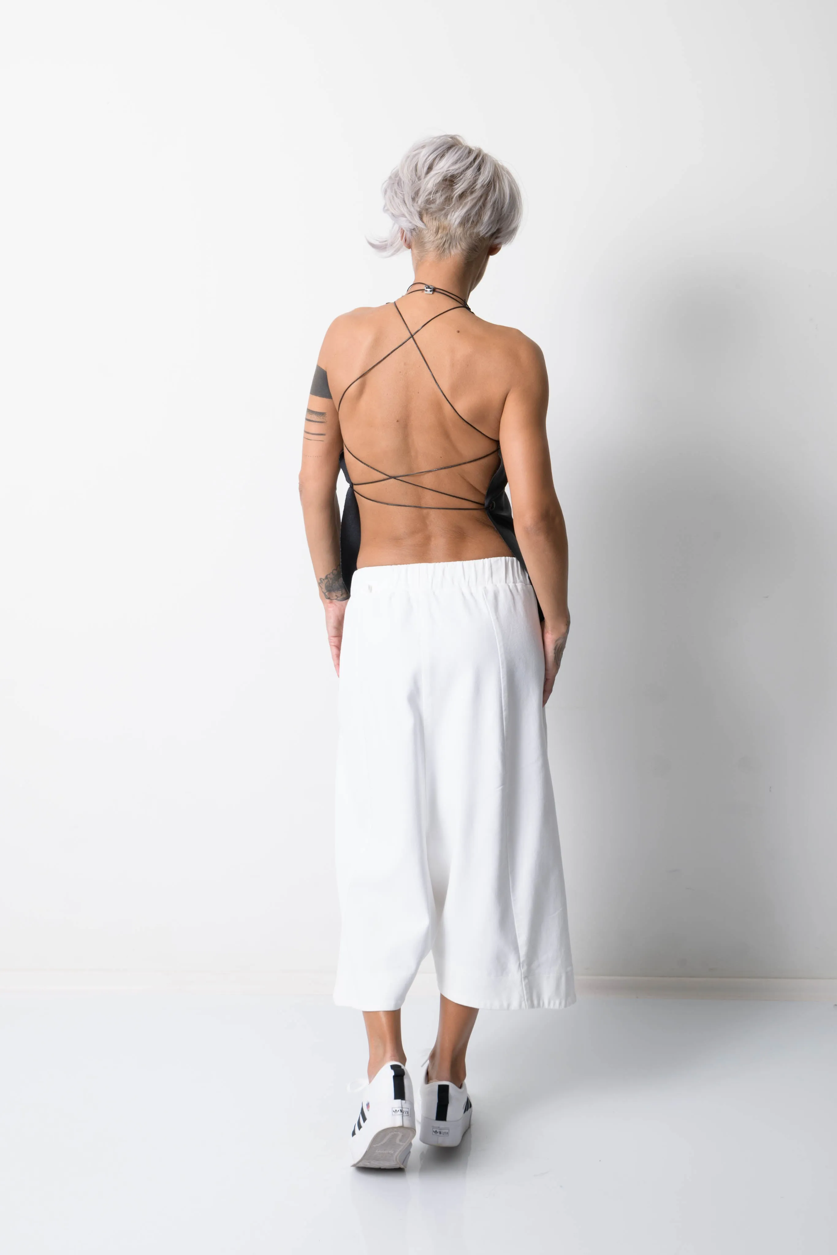 Black Open Back Leatherette Tank Top