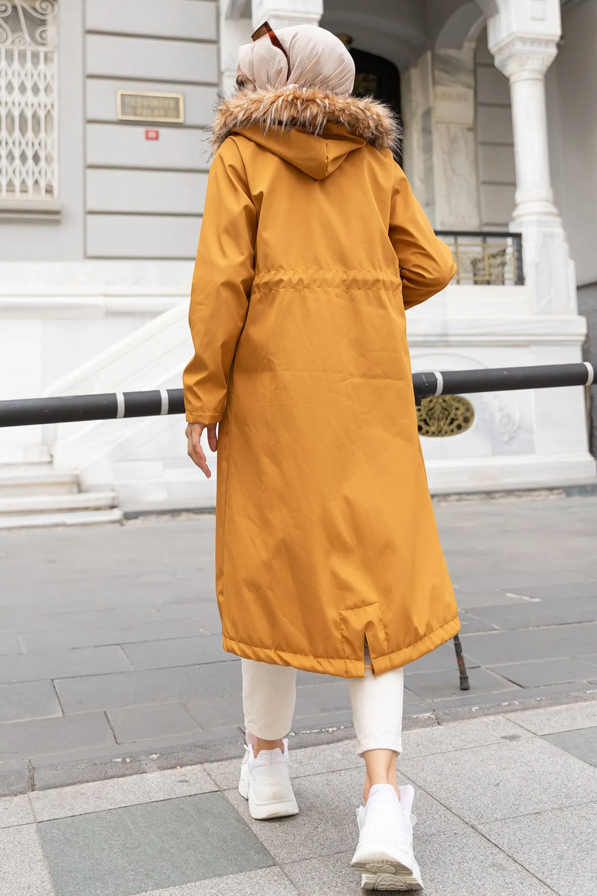 BNG Women Mustard Bonded Coat with Fur Collar - Clermont