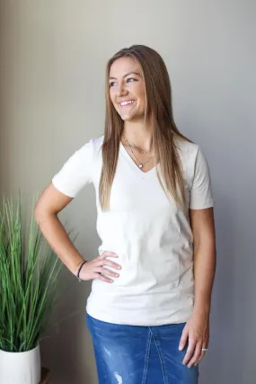Bone V-Neck Short Sleeve Top