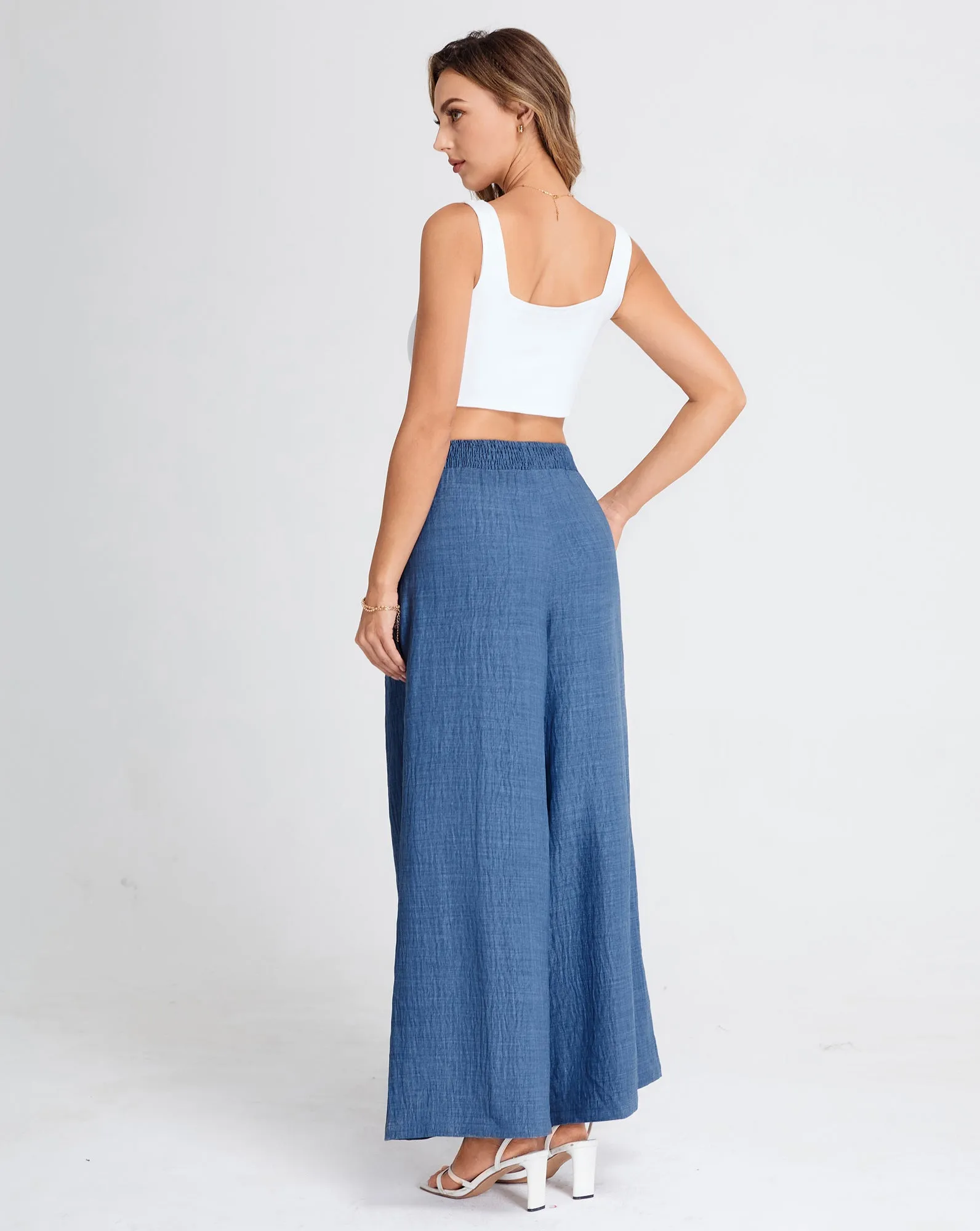 BP Women Vintage Wide Leg Pants Elastic Waist Pleated Palazzo Pants