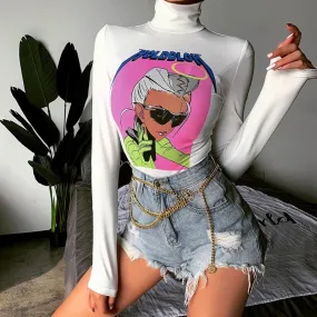 Cartoon Print Long Sleeve Bodysuit