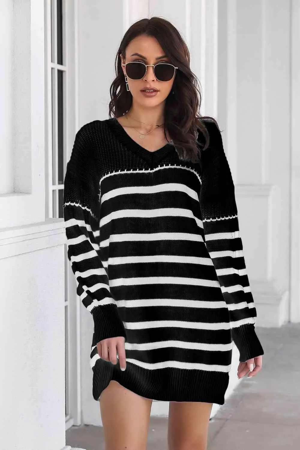 Cold Weather Style Striped Sweater Dress