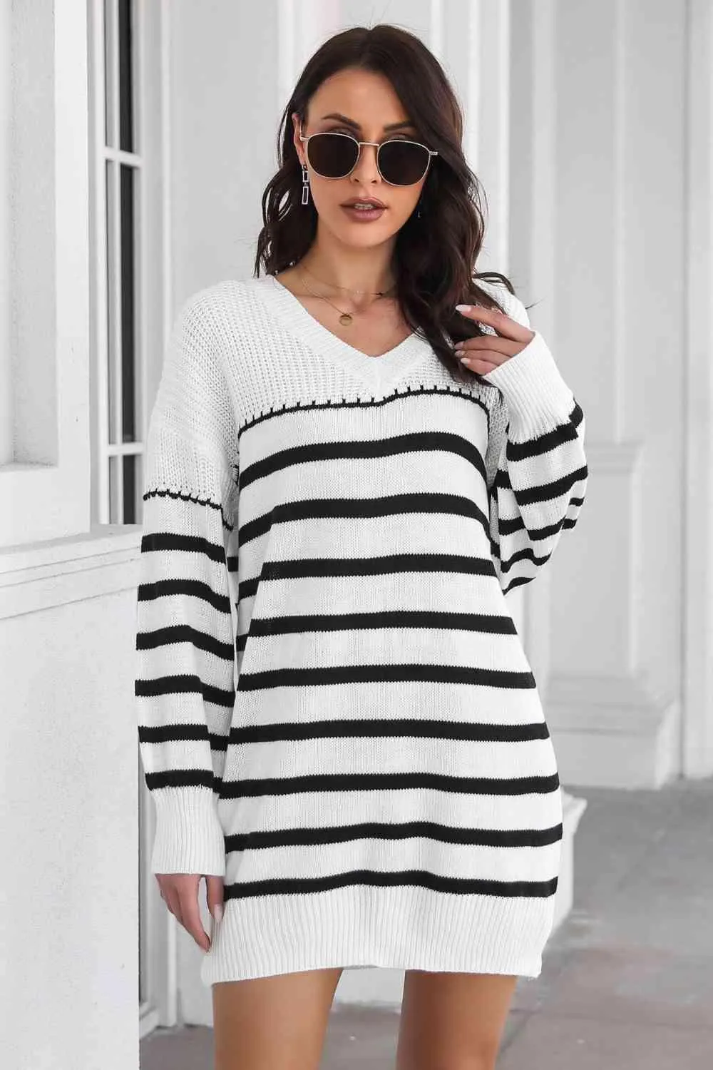 Cold Weather Style Striped Sweater Dress