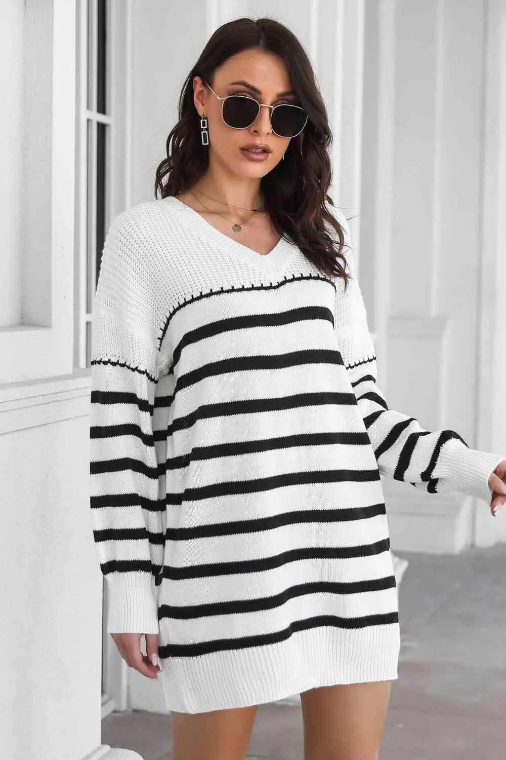 Cold Weather Style Striped Sweater Dress