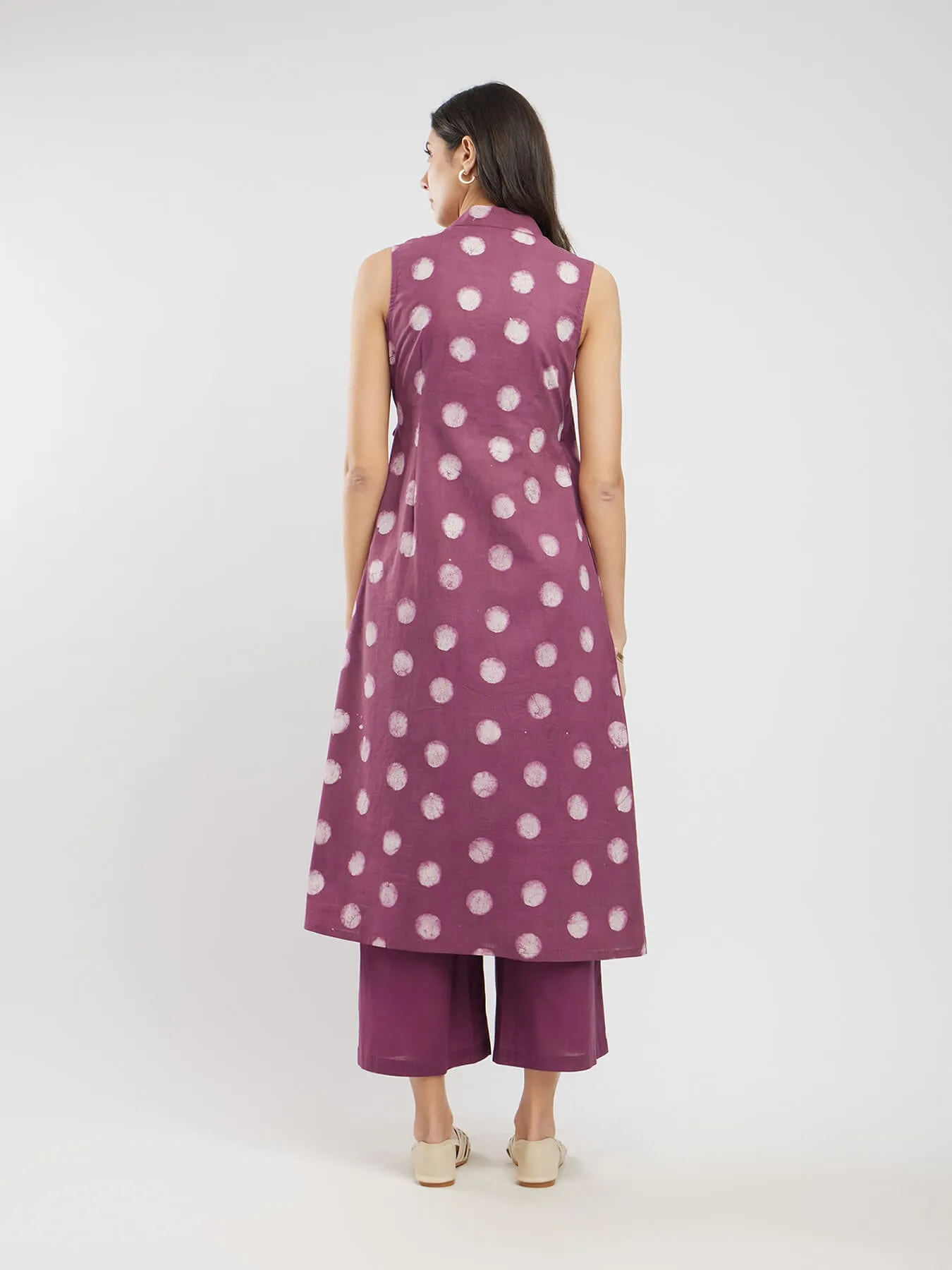 Cotton Dabu Polka Wrap Kurta Set - Burgundy