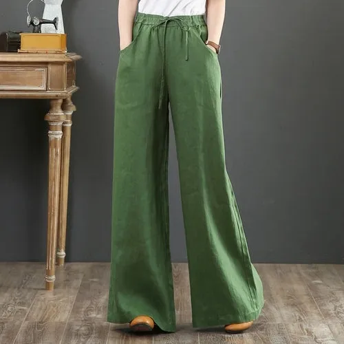 Cotton Linen Wide Leg Pants Casual