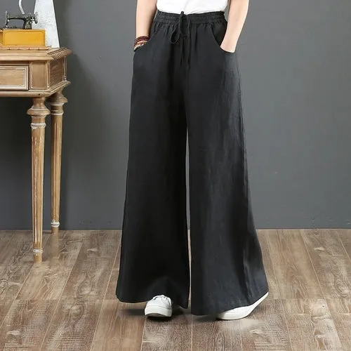 Cotton Linen Wide Leg Pants Casual