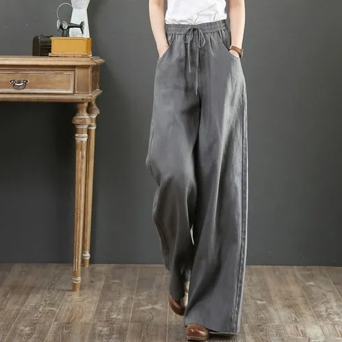 Cotton Linen Wide Leg Pants Casual