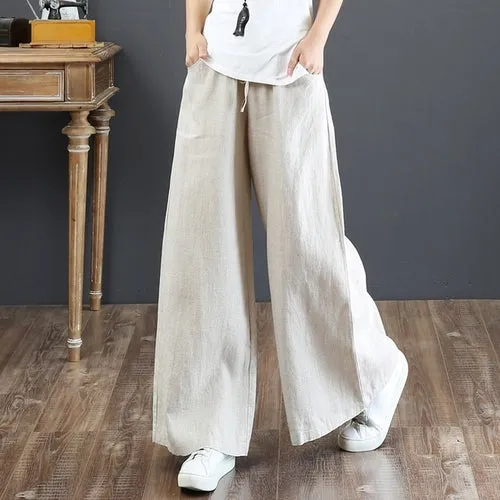 Cotton Linen Wide Leg Pants Casual