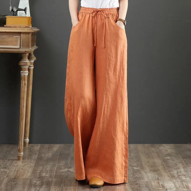 Cotton Linen Wide Leg Pants Casual