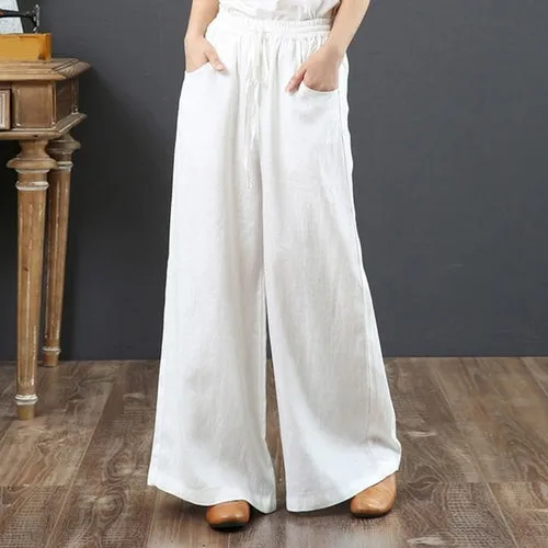 Cotton Linen Wide Leg Pants Casual