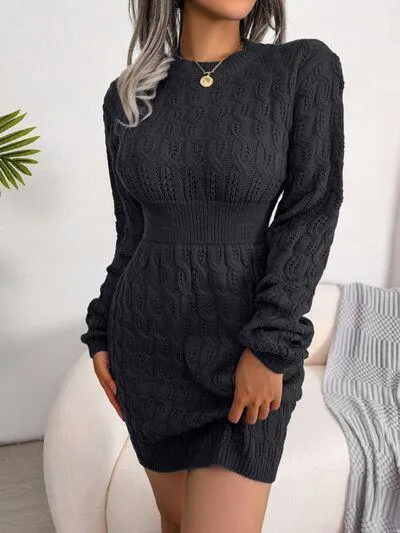 Cozy Lady Cable Knit Sweater Dress