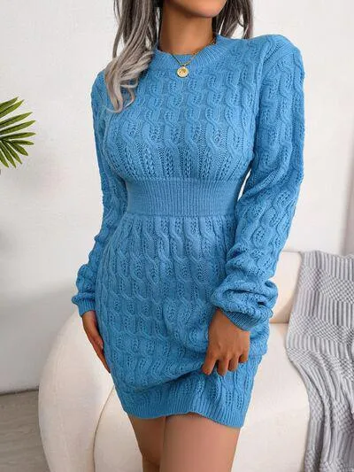 Cozy Lady Cable Knit Sweater Dress