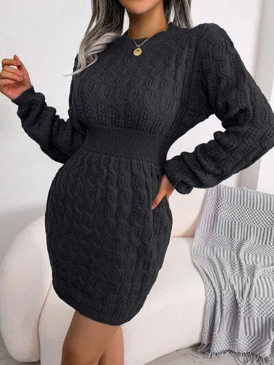 Cozy Lady Cable Knit Sweater Dress