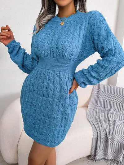 Cozy Lady Cable Knit Sweater Dress