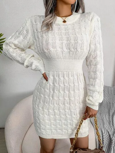 Cozy Lady Cable Knit Sweater Dress