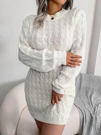Cozy Lady Cable Knit Sweater Dress