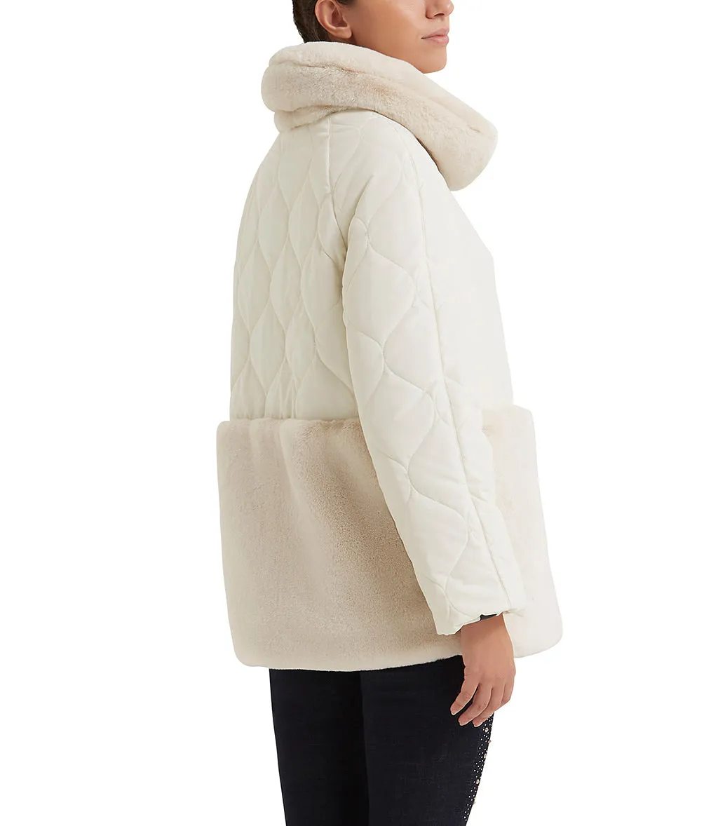 Cream faux fur and quilted nylon down jacket