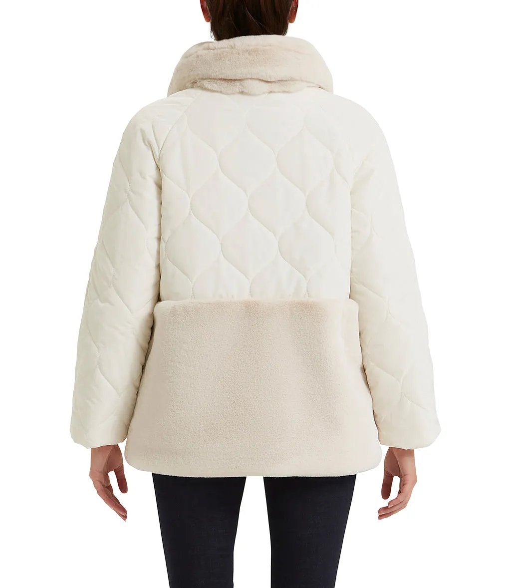 Cream faux fur and quilted nylon down jacket