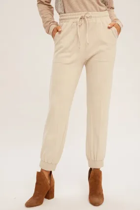 Cream Suede Tie Joggers