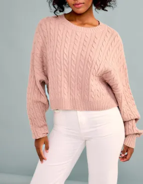 Crew Neck Long Sleeve Cable Knit Sweater